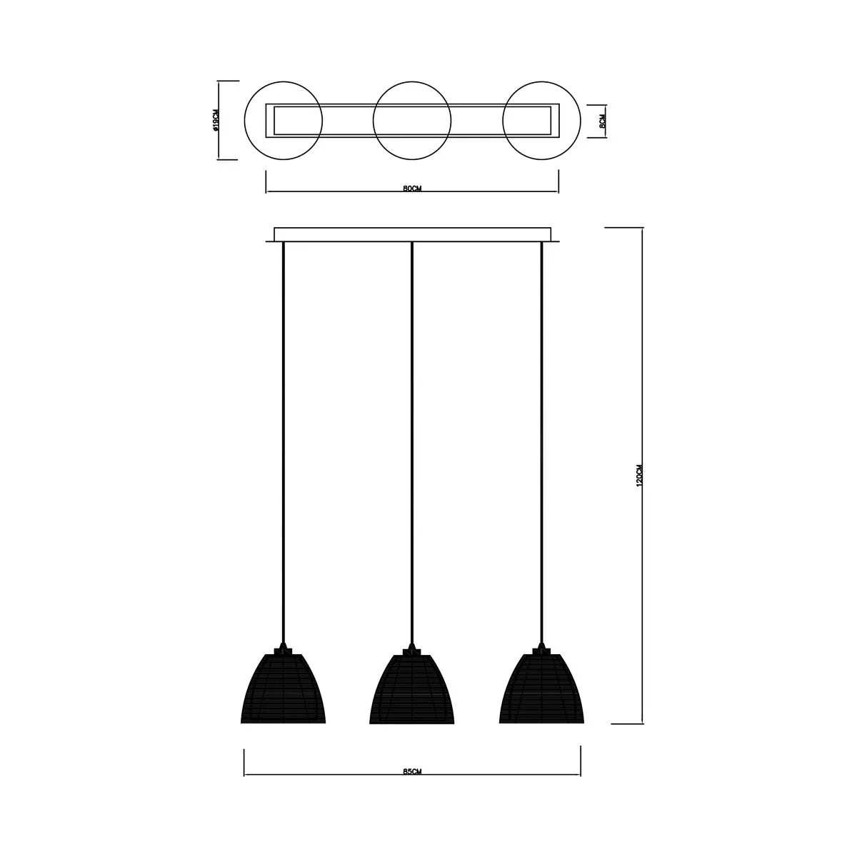 Pico, nowoczesna lampa wisząca na listwie, czarna, E27, MD9023-3B/BLACK