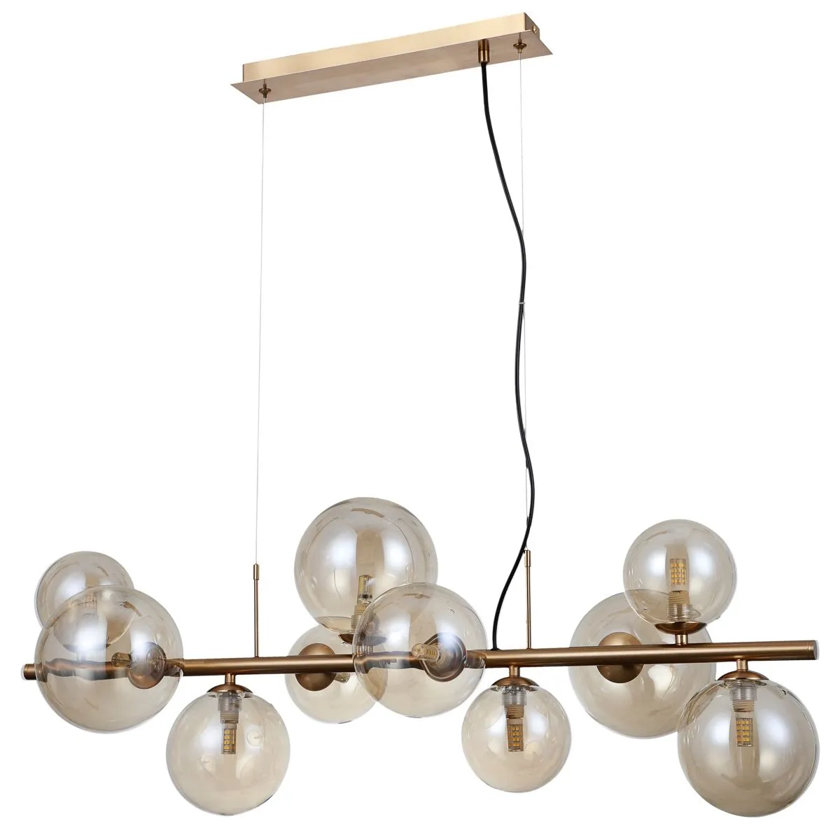 Canello, mosiężna lampa wisząca, z bursztynowymi, kulowymi kloszami, PND-406007-10-HBR, G9