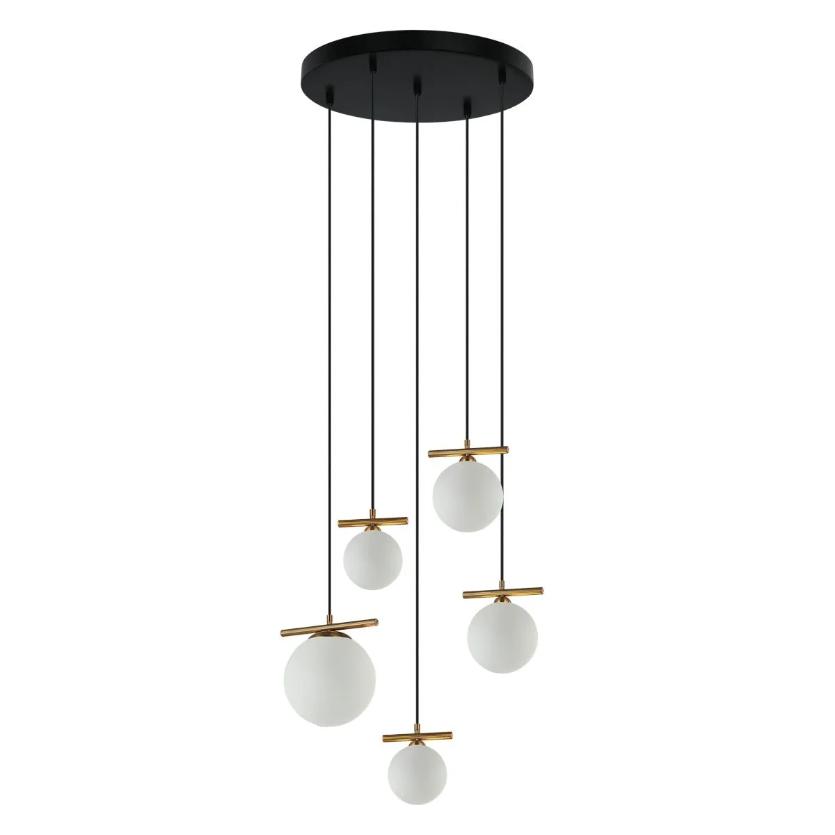 Merseta, lampa wisząca, nowoczesna z pięcioma kulowymi kloszami, PND-463325A-BRO+W, E14