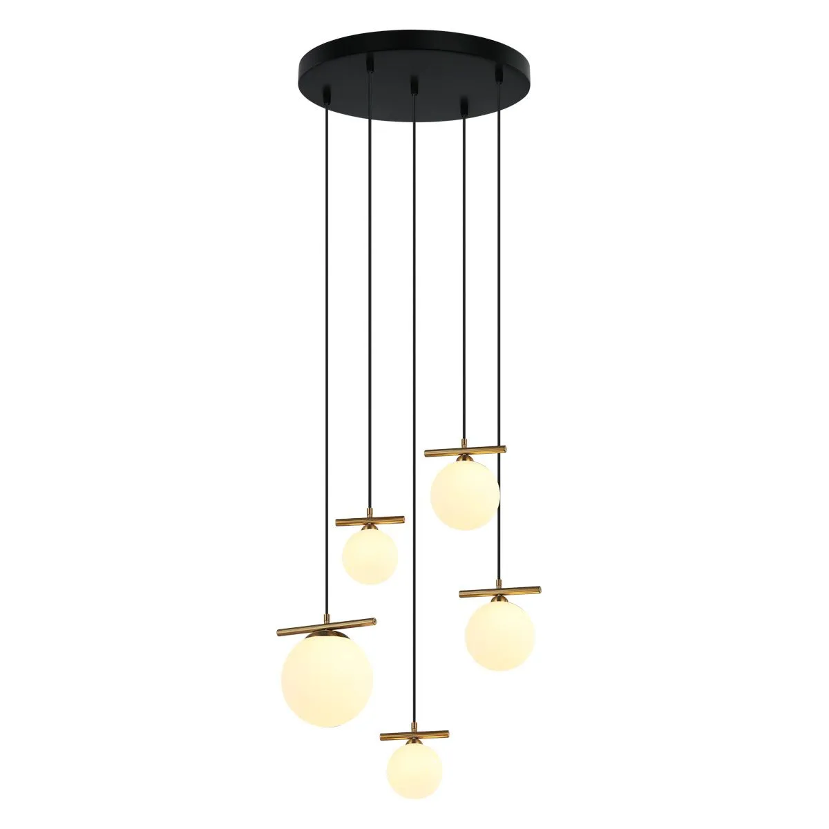 Merseta, lampa wisząca, nowoczesna z pięcioma kulowymi kloszami, PND-463325A-BRO+W, E14