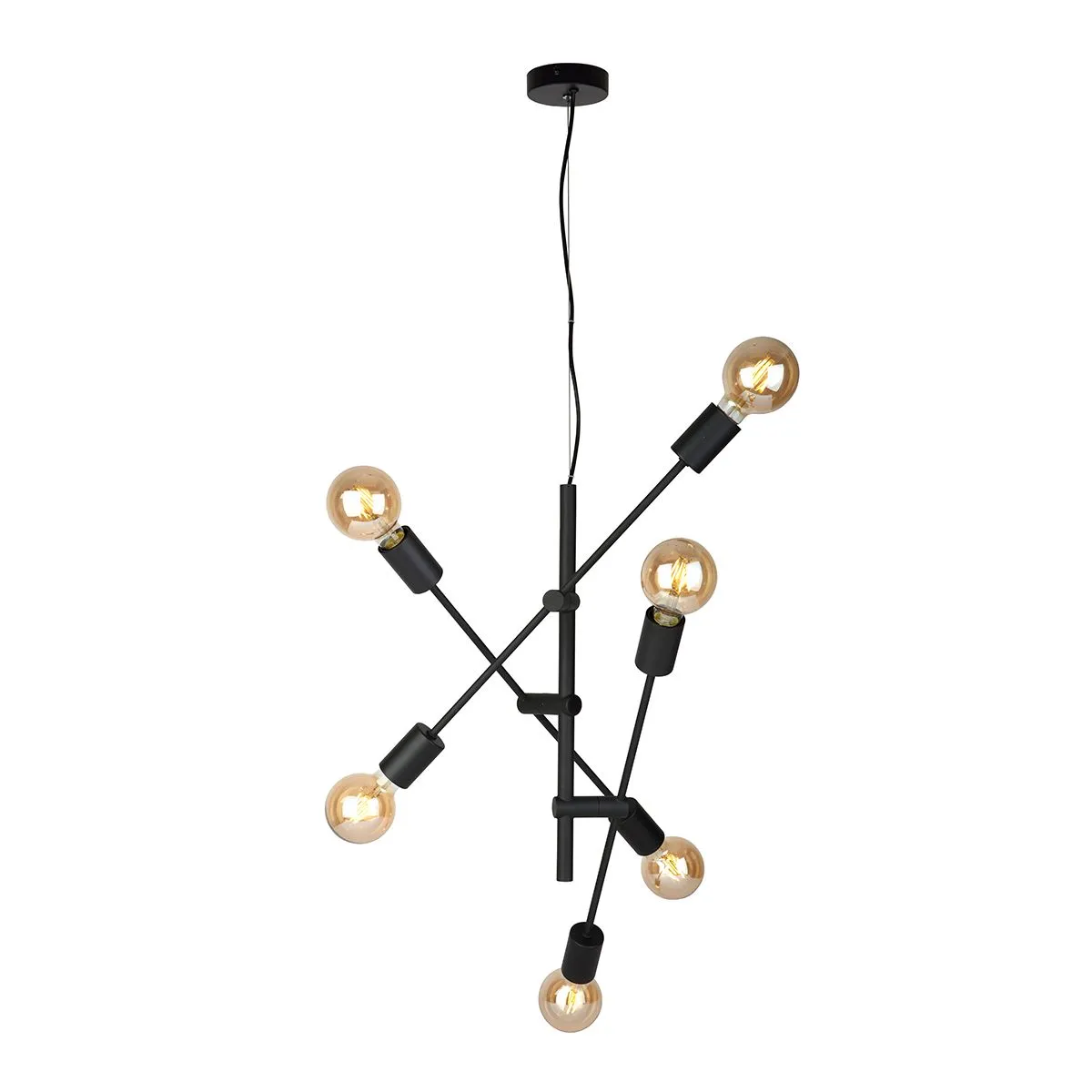 Ferreia , czarna loftowa lampa wisząca, PND-5986-6-BL