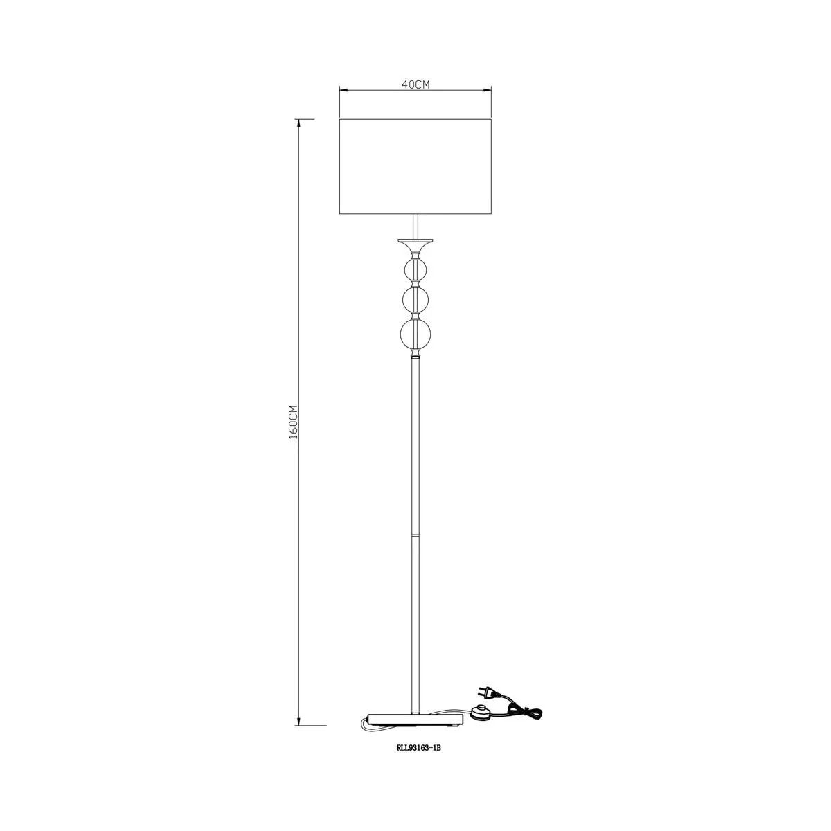 Rea, klasyczna lampa stojąca, podłogowa, czarna, E27, RLL93163-1B